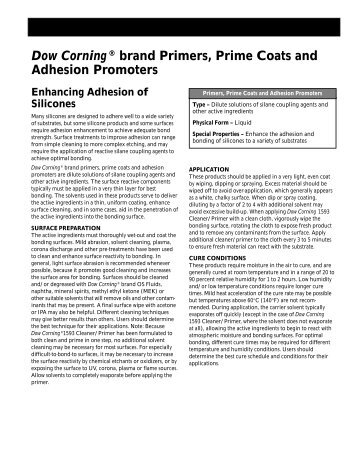 Dow CorningÂ® brand Primers, Prime Coats and Adhesion ... - Mavom