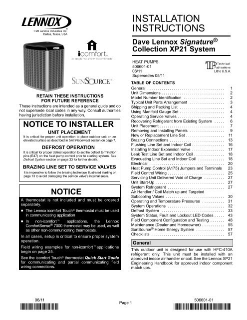 XP21 Heat Pump Installation Manual - Lennox