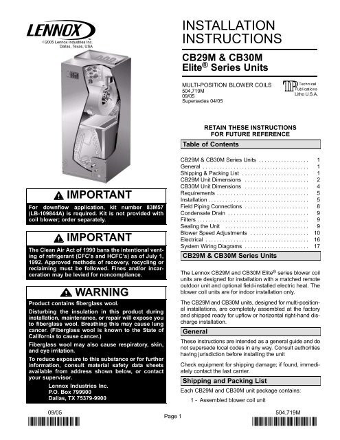 INSTALLATION INSTRUCTIONS Lennox