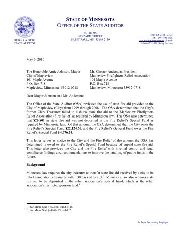 City of Mapleview Review Letter - Office of the State Auditor