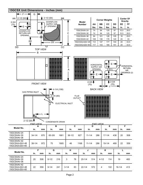 15GCSX Packaged Unit Installation Manual - Lennox