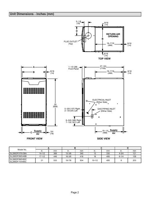 SL280DFV Gas Furnace Installation Manual - Lennox