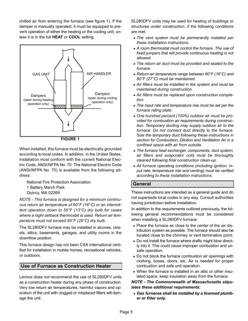 SL280DFV Gas Furnace Installation Manual - Lennox