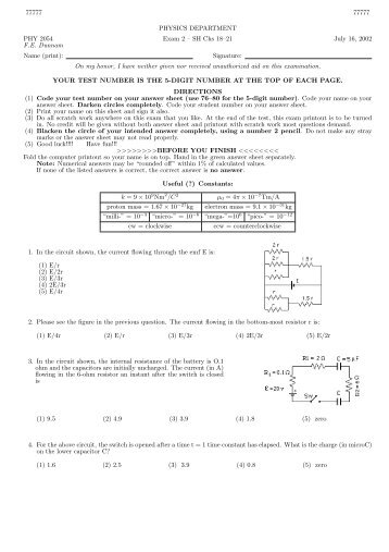 Exam 2 - Department of Physics