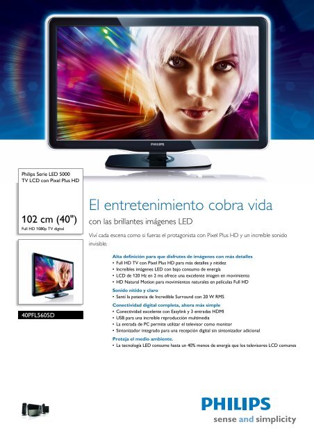 40PFL5605D/77 Philips TV LCD con Pixel Plus HD