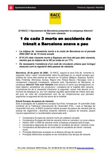 1 de cada 3 morts en accidents de trÃ nsit a Barcelona anava ... - Racc