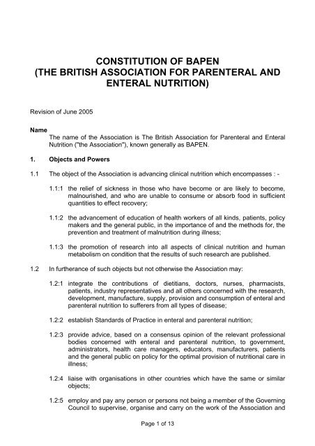 constitution of the british association for parenteral and ... - BAPEN