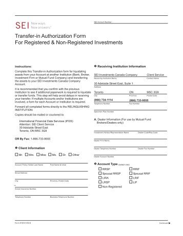 Transfer-in Authorization Form For Registered & Non ... - SEI