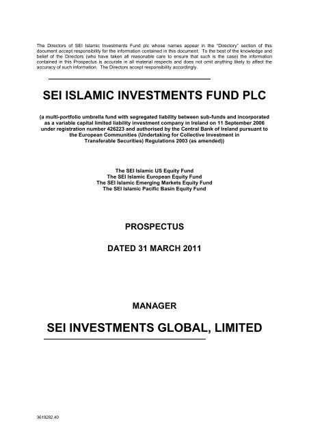 SEI ISLAMIC INVESTMENTS FUND PLC SEI INVESTMENTS ...