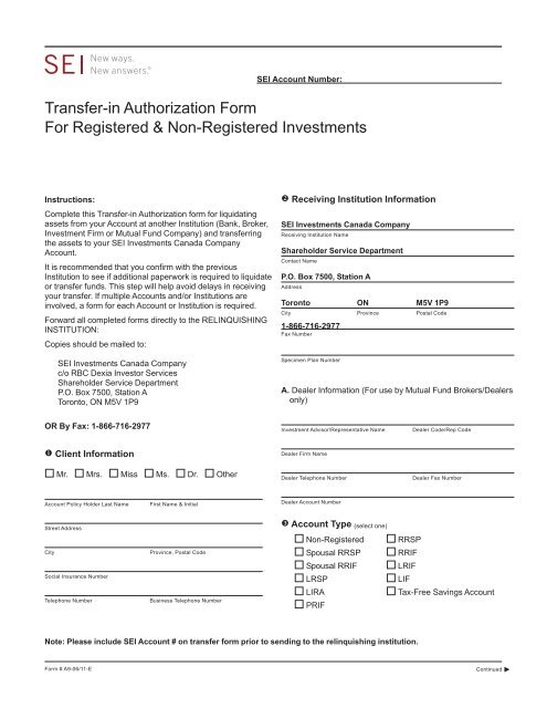 Transfer-in Authorization Form For Registered & Non ... - SEI