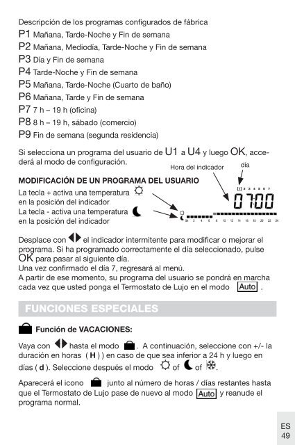 Manual del usuario termostato de lujo - Vasco