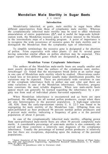 Mendelian Male Sterility in Sugar Beets - ASSBT Proceedings