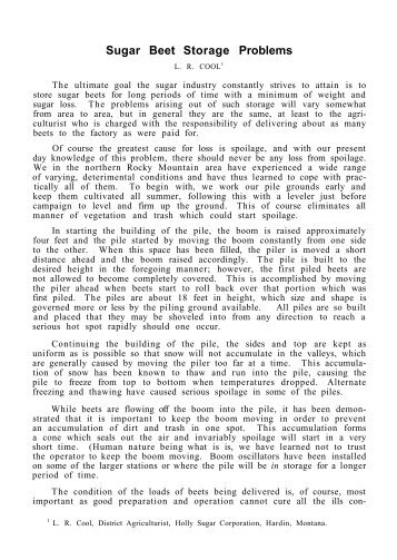 Sugar Beet Storage Problems - ASSBT Proceedings
