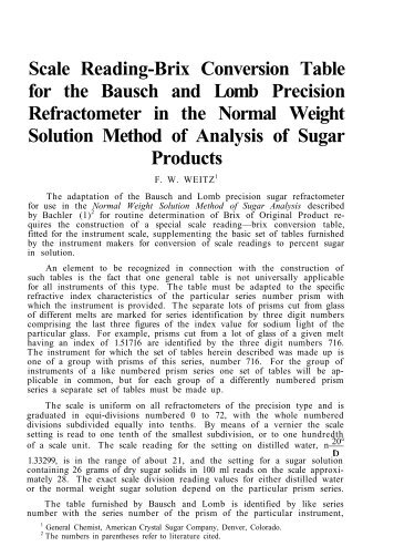 Scale Reading-Brix Conversion Table for the Bausch and Lomb ...