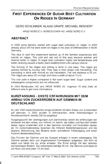 First experiences of sugar beet cultivation on ridges in Germany