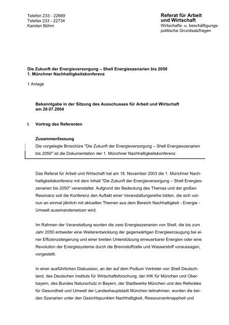 Referat fÃ¼r Arbeit und Wirtschaft - Agenda 21 in MÃ¼nchen