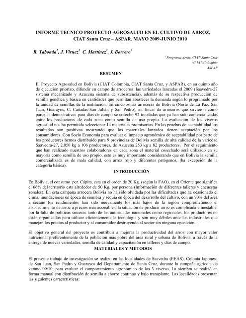 Informe tecnico_Bolivia arroz_jun 2010.pdf - AgroSalud