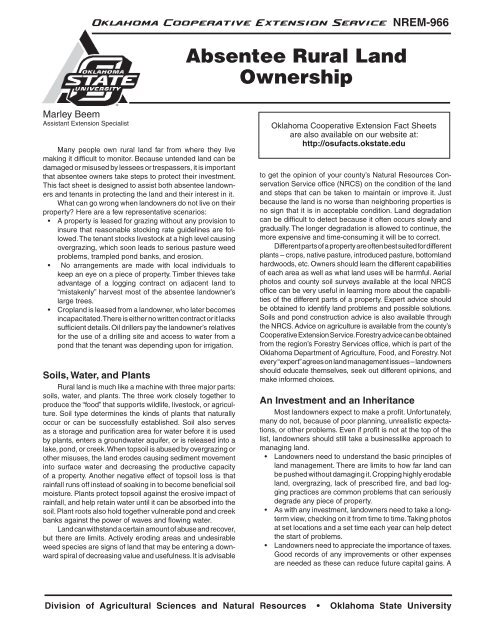 Absentee Rural Land Ownership - OSU Fact Sheets - Oklahoma ...