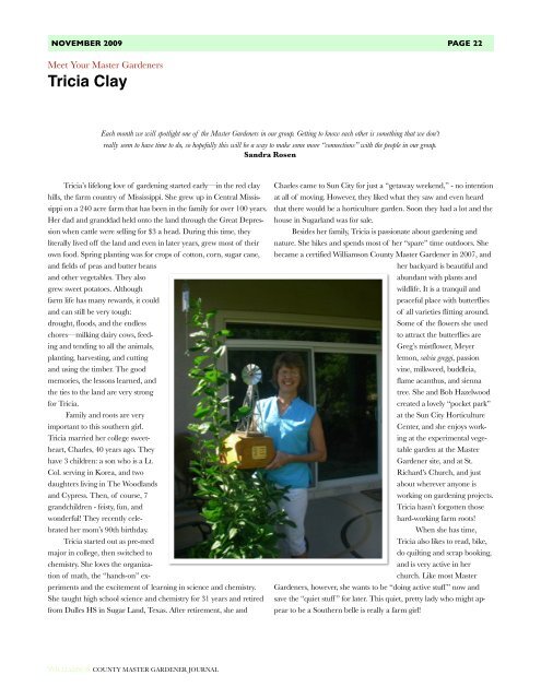 November 2009 Journal - Texas Master Gardeners Association