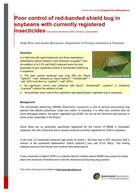 Poor Control Of Red Banded Shield Bug In Soybeans With Currently