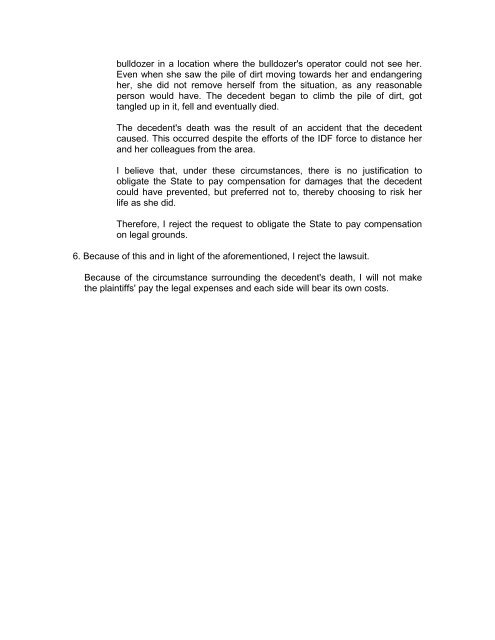 Summary of the Verdict (TA 371/05) Estate of the Late Rachel Corrie ...