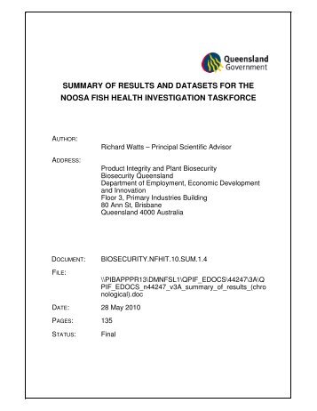 summary of results and datasets for the noosa fish health ...