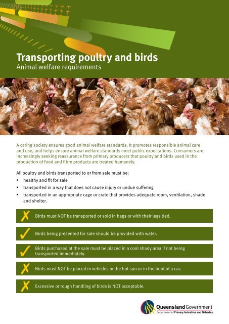 Transporting poultry and birds - Department of Primary Industries