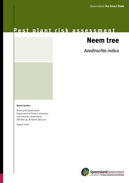 Pest plant risk assessment:Neem treeâAzadirachta indica