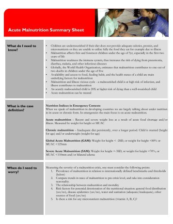 Acute Malnutrition Summary Sheet - Save the Children
