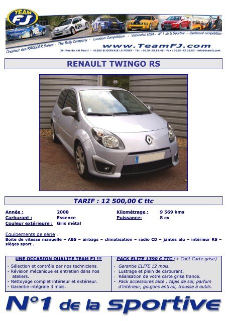 RENAULT TWINGO RS TARIF : 12 500,00 â‚¬ ttc - Team FJ