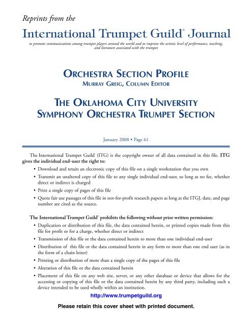 Orchestra Section Profile - International Trumpet Guild