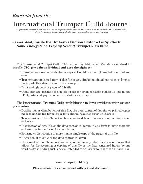 Inside the Orchestra Section - International Trumpet Guild