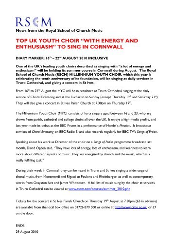 top uk youth choir âwith energy and enthusiasmâ to ... - Truro Cathedral