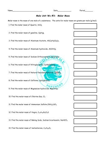 Mole Unit Ws #3: Molar Mass - Trussville City Schools
