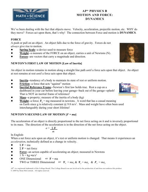 Ap Physics B Motion And Force Dynamics Trussville City Schools