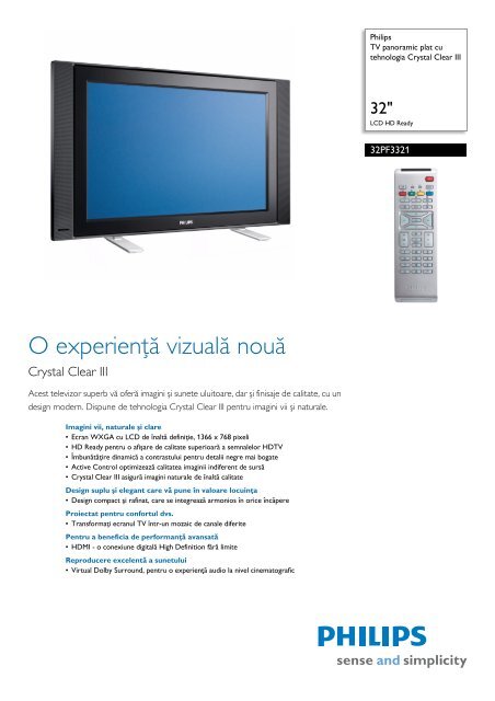 32PF3321/12 Philips TV panoramic plat cu tehnologia Crystal Clear III