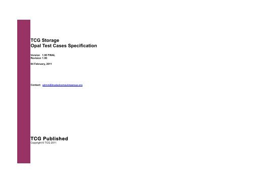 TCG Storage Opal Test Cases Specification - Trusted Computing ...