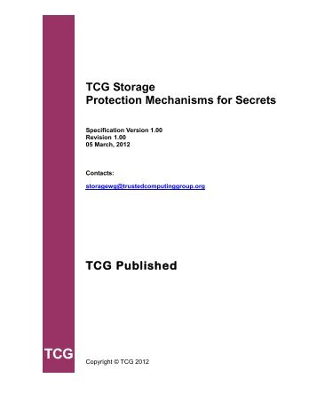 TCG Storage Protection Mechanisms for Secrets Specification ...