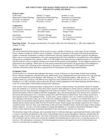 documentation and characterization of xylella fastidiosa strains