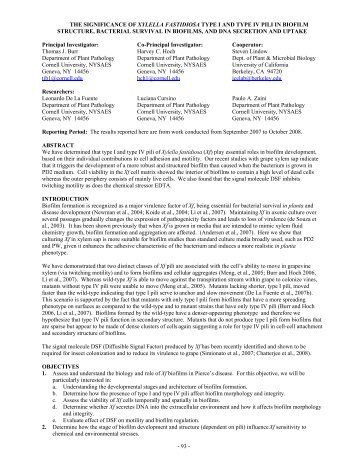 the significance of xylella fastidiosa type i and type iv pili in biofilm ...