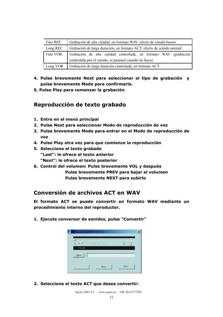 Manual de usuario Reproductor de MP3 con radio FM SAYTES ...