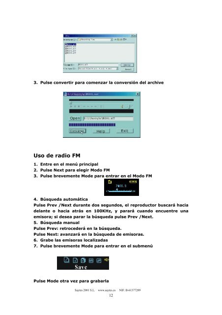 Manual de usuario Reproductor de MP3 con radio FM SAYTES ...