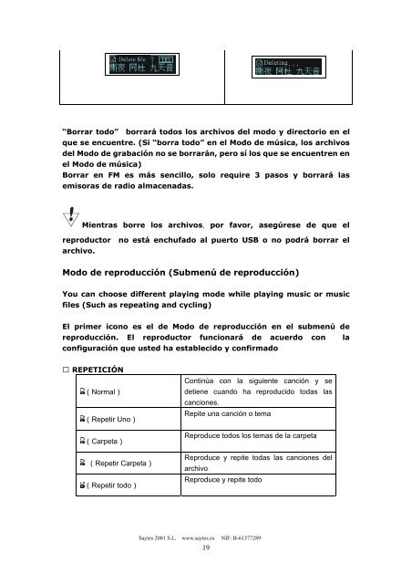 Manual de usuario Reproductor de MP3 con radio FM SAYTES ...