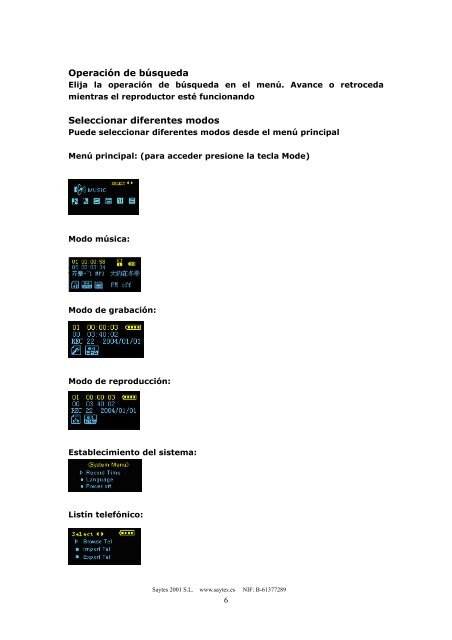 Manual de usuario Reproductor de MP3 con radio FM SAYTES ...