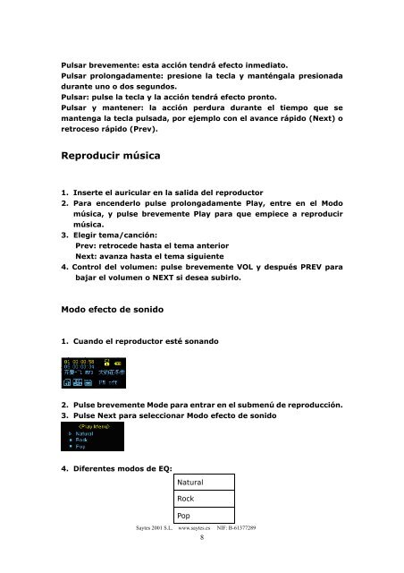 Manual de usuario Reproductor de MP3 con radio FM SAYTES ...