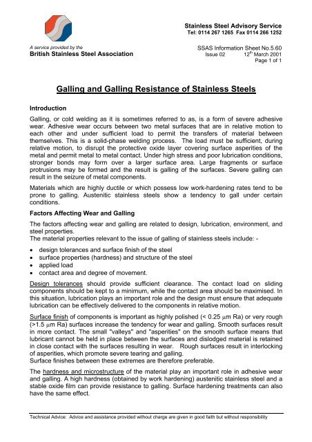 Information Sheet No - British Stainless Steel Association