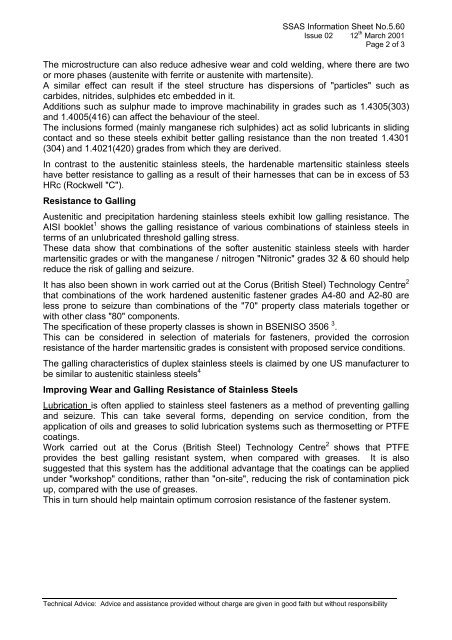 Information Sheet No - British Stainless Steel Association