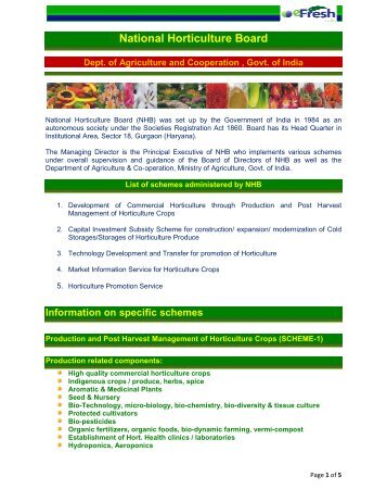 Schemes of National Horticulture Board - Efresh India