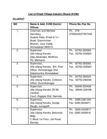 List of Khadi Village Industry Board (KVIB) GUJARAT NO Name ...