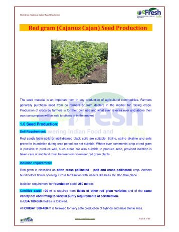 Red gram (Cajanus Cajan) Seed Production - Efresh India